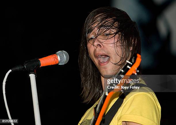 Vic Fuentes of Pierce The Veil performs at the Emerson Theater on April 11, 2009 in Indianapolis, Indiana.