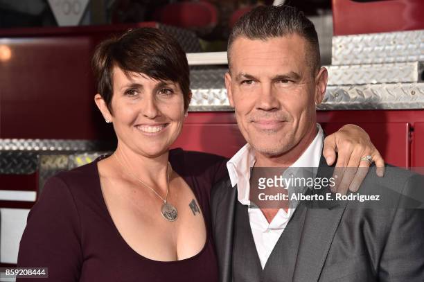 Amanda Marsh and actor Josh Brolin attend the premiere of Columbia Pictures' "Only The Brave" at the Regency Village Theatre on October 8, 2017 in...