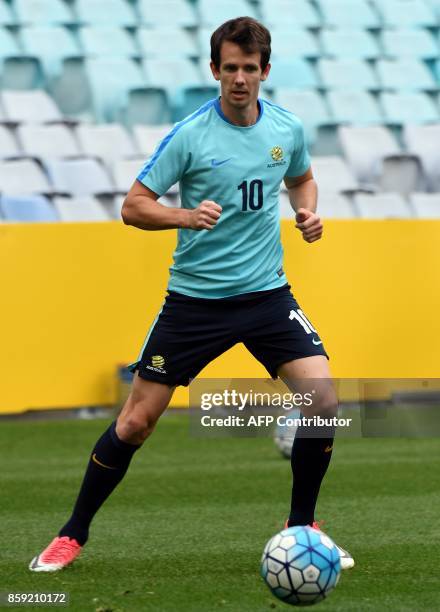 Australia's Robbie Kruse attends a training session in Sydney on October 9 on the eve of their 2018 World Cup football qualifying match against...