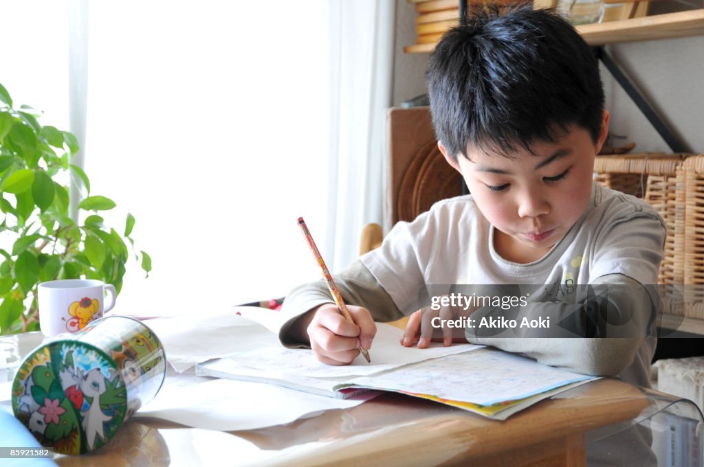 A boy doing homework