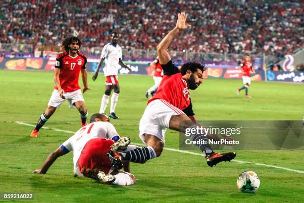 Egypt's Mohamed Salah vies for the ball against Congo's Tobias Badila during their World Cup 2018 Africa qualifying match between Egypt and Congo at...