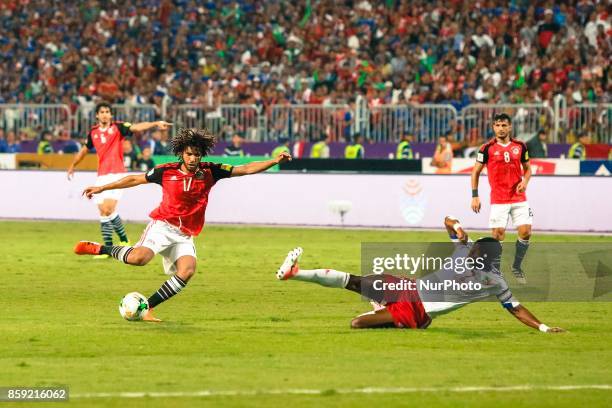 Arsenal's Egyptian midfielder Mohamed Elneny in action during the World Cup 2018 Africa qualifying match between Egypt and Congo at the Borg el-Arab...