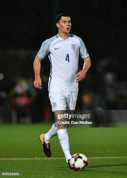 Michael Keane of England controls the ball during the FIFA 2018 World Cup Group F Qualifier between Lithuania and England at LFF Stadium on October...