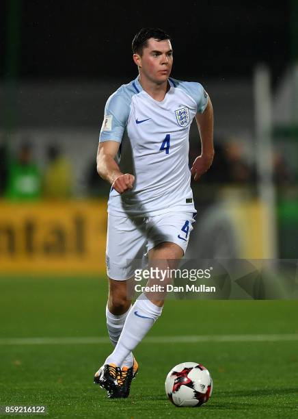 Michael Keane of England controls the ball during the FIFA 2018 World Cup Group F Qualifier between Lithuania and England at LFF Stadium on October...