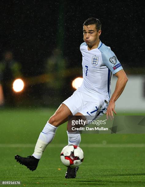 Harry Winks of England controls the ball during the FIFA 2018 World Cup Group F Qualifier between Lithuania and England at LFF Stadium on October 8,...
