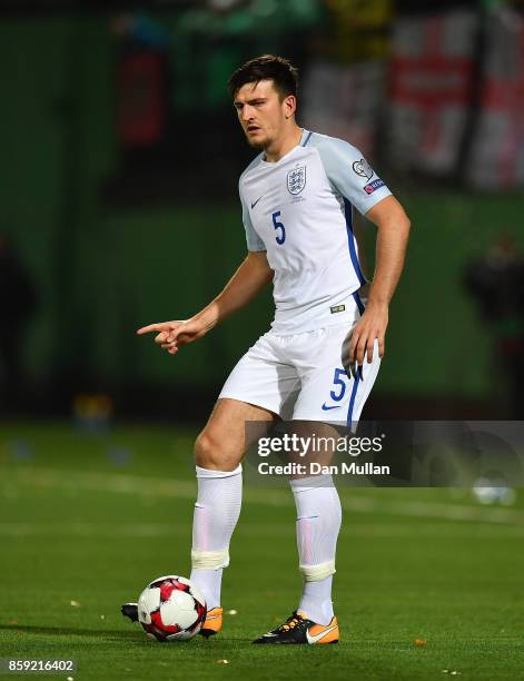 Harry Maguire of England controls the ball during the FIFA 2018 World Cup Group F Qualifier between Lithuania and England at LFF Stadium on October...