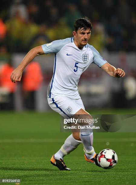 Harry Maguire of England controls the ball during the FIFA 2018 World Cup Group F Qualifier between Lithuania and England at LFF Stadium on October...