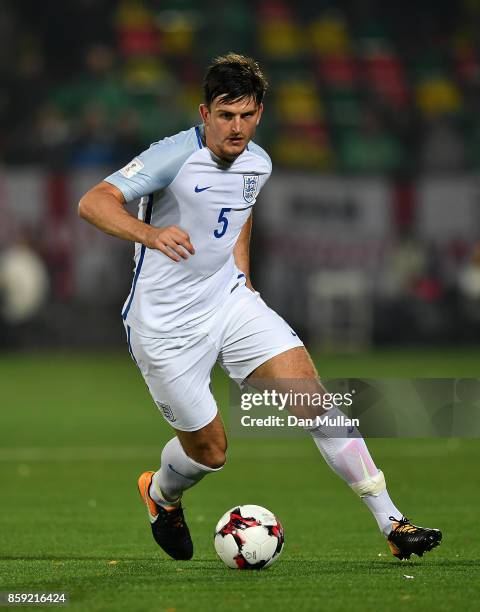 Harry Maguire of England controls the ball during the FIFA 2018 World Cup Group F Qualifier between Lithuania and England at LFF Stadium on October...