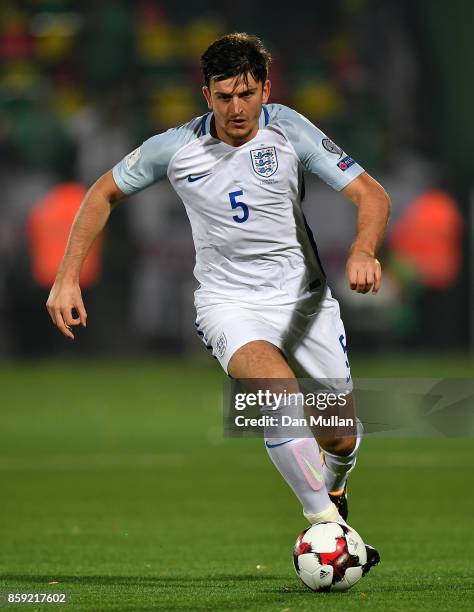 Harry Maguire of England controls the ball during the FIFA 2018 World Cup Group F Qualifier between Lithuania and England at LFF Stadium on October...