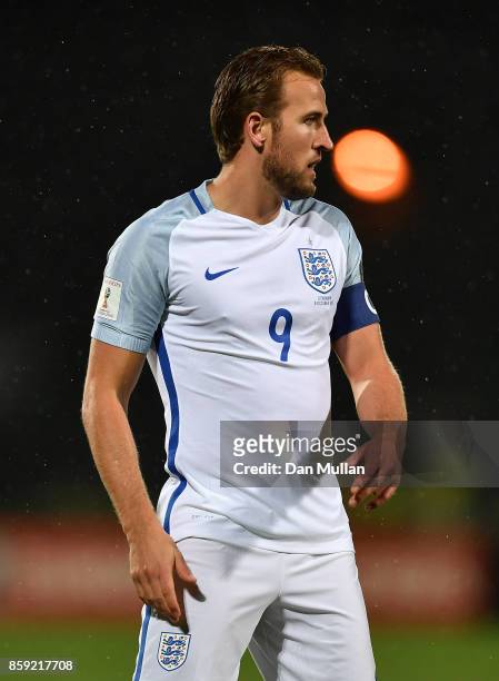 Harry Kane of England looks on during the FIFA 2018 World Cup Group F Qualifier between Lithuania and England at LFF Stadium on October 8, 2017 in...