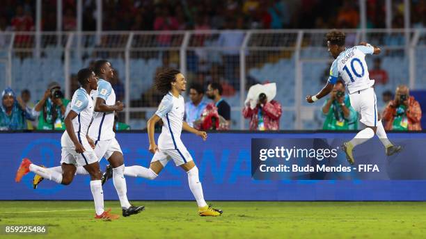 Angel Gomes of England celebrates with his teammates a scored goal during the FIFA U-17 World Cup India 2017 group F match between Chile and England...