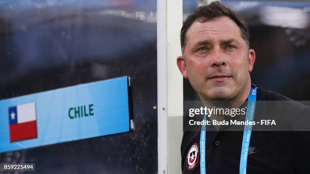 Head coach Hernan Caputto of Chile looks on during the FIFA U-17 World Cup India 2017 group F match between Chile and England at Vivekananda Yuba...