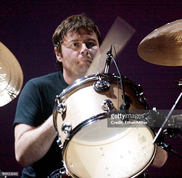 Oasis drummer Alan White performs at The Joint inside the Hard Rock Hotel & Casino April 26, 2002 in Las Vegas, Nevada. The British band's fifth...
