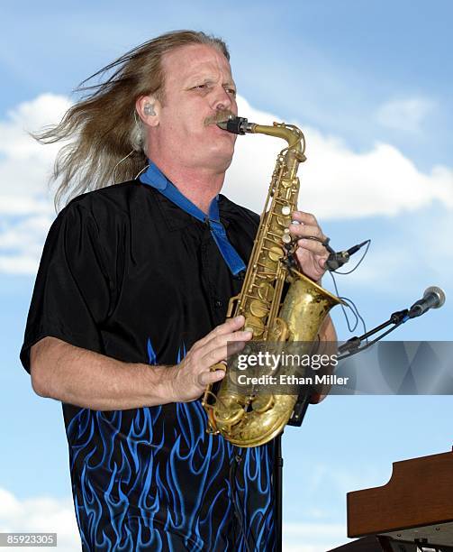 Firefall saxophonist David Muse performs at Lite 100.5 FM's "Sparks in the Park: A Tribute to Americans" event at the Sam Boyd Stadium practice...