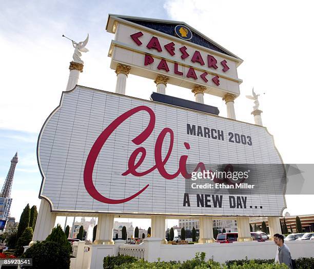 The marquee at Caesars Palace advertises Celine Dion's upcoming show November 16, 2002 in Las Vegas, Nevada. Dion's show, "A New Day..." will be at...