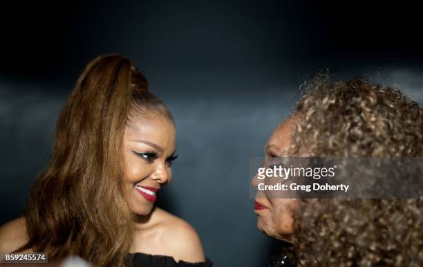 Singer-songwriter Janet Jackson meets Singer-songwriter and Actress Ja'net Dubois at the Janet Jackson's State Of The World Tour After Party at Lure...