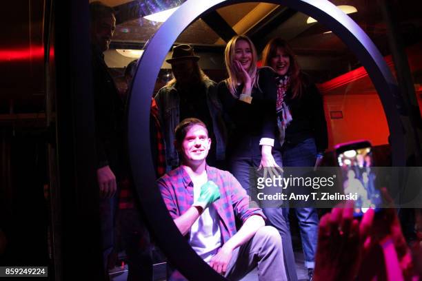 Jake Wardle, Michael Horse, Amy Shiels, and Debbie Zoller pose in the Glass Box during the Twin Peaks UK Festival 2017 at Hornsey Town Hall Arts...