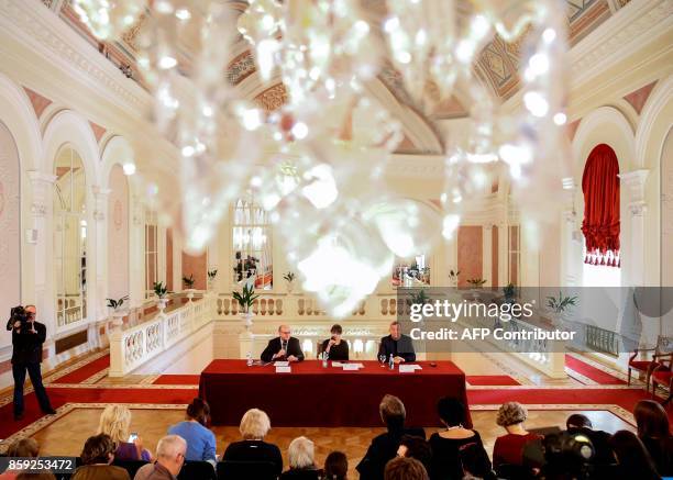 Director general of the Bolshoi Theatre Vladimir Urin and general manager of the Metropolitan Opera Peter Gelb give a press conference on the joint...