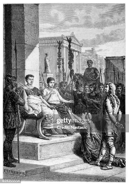 caractacus and claudius - throne stock illustrations