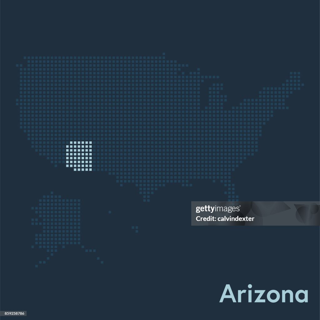 Pixelated mapa dos EUA com destaque do estado do Arizona