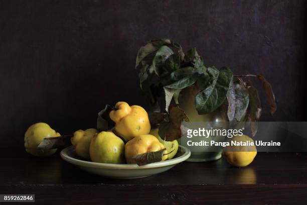Quinces And Green Apple Leaves
