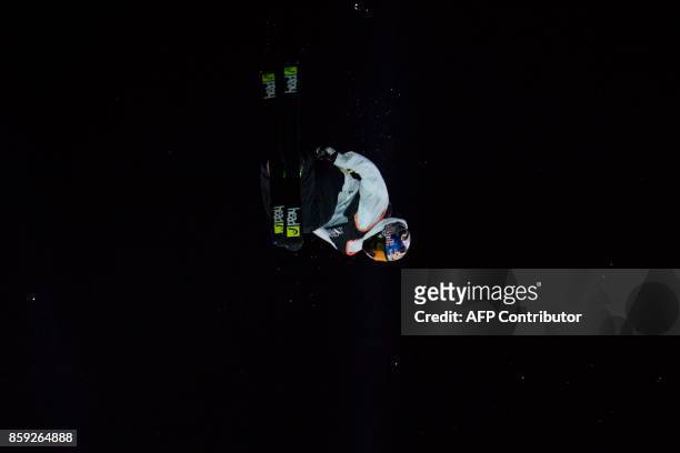 Swedish Freestyle skier Jesper Tjader jumps as he performs in the Sosh Big Air, a competition of freestyle skiers and snowboarders, in Annecy, on...