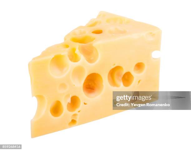 cheese chunk isolated on white background - scheibe portion stock-fotos und bilder