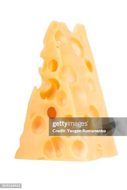 cheese chunk isolated on white background - swiss cheese foto e immagini stock