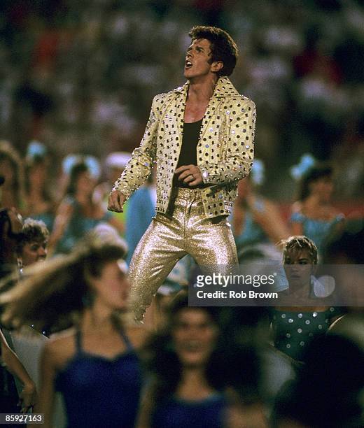 Elvis Presto performs during the halftime extravaganza of the San Francisco 49ers 20-16 victory over the Cincinnati Bengals in Super Bowl XXIII on...