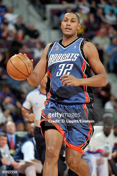 Boris Diaw of the Charlotte Bobcats drives the ball up court during the game against the Detroit Pistons on April 5, 2009 at The Palace of Auburn...