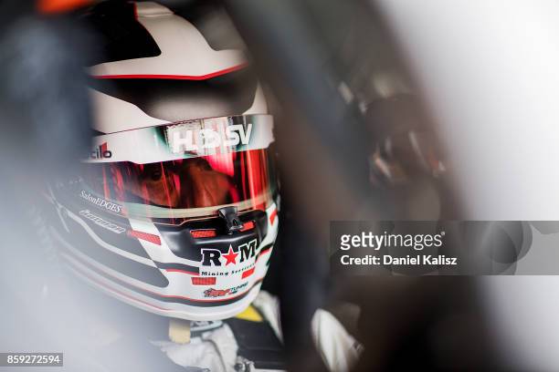 Warren Luff driver of the Mobil 1 HSV Racing Holden Commodore VF prepares for practice ahead of this weekend's Bathurst 1000, which is part of the...