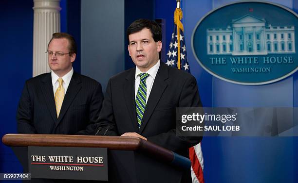 Dan Restrepo, director of Western Hemisphere Affairs at the National Security Council, speaks alongside White House Press Secretary Robert Gibbs on...