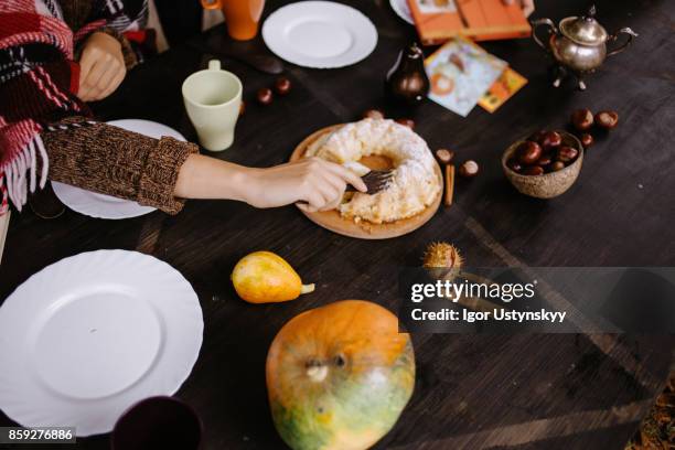 cozy autumn picnic in the garden - nuts magazine stock pictures, royalty-free photos & images