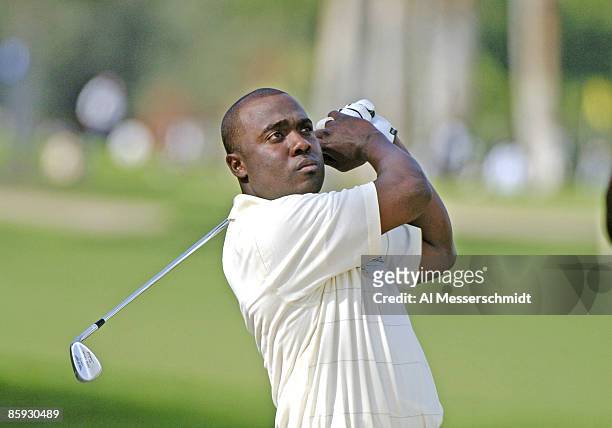 St. Louis Rams running back Marshall Faulk competes in the second round of the 2005 Bob Hope Chrysler Classic at Tamarisk Country Club in Rancho...