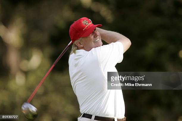 Donald Trump during the first round of the 2005 AT&T Pebble Beach National Pro-Am at Spyglass Hill Golf Club in Pebble Beach, California on February...