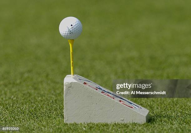 Mike McCullough tees his ball on a first hole tee marker during the 2005 PGA Champions Tour Outback Steakhouse Pro-Am February 23, 2005 at Lutz,...