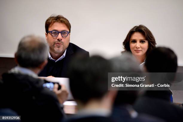 Tomaso Montanari and Anna Falcone during the Press Conference for the relaunch of the political subject of Left: Alleanza popolare per la democrazia...