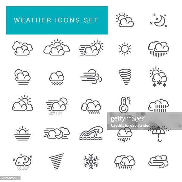 weather line icons set - hurricane storm stock illustrations