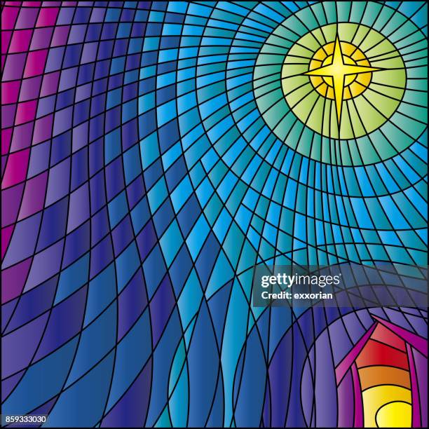 ilustraciones, imágenes clip art, dibujos animados e iconos de stock de arte de noche - vidriera de colores