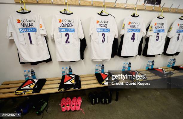 The Wasps dressing room prior to the Aviva Premiership match between Saracens and Wasps at Allianz Park on October 8, 2017 in Barnet, England.