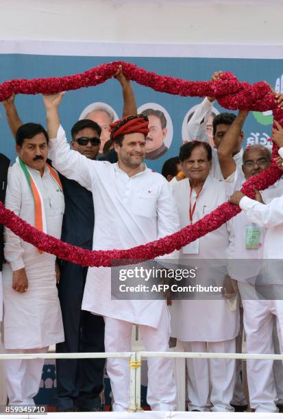 Indian National Congress party Vice President Rahul Gandhi , Senior Congress leader, Ahmed Patel and Gujarat Congress President Bharatsinh Solanki...