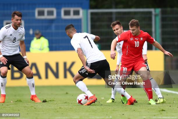 Dominik Franke of Germany and Vasilije Janjicic of Switzerland compete for the ball during the international friendly U20 match between U20 Germany...