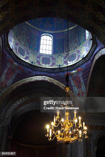 chandelier hanging in an old church in armenia - armenian church stock pictures, royalty-free photos & images