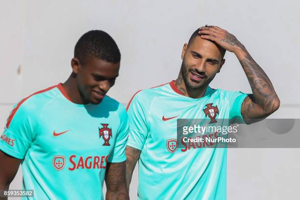 Portugals forward Ricardo Quaresma and Nelson Semedo during National Team Training session before the match between Portugal and Switzerland at City...