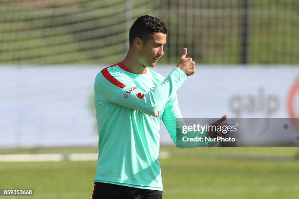 Portugals forward Cristiano Ronaldo in action during National Team Training session before the match between Portugal and Switzerland at City...