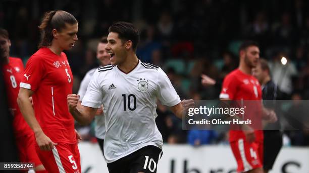 Goerkem Saglam of Germany celebrates after scoring their first goal during the international friendly U20 match between U20 Germany and U20...