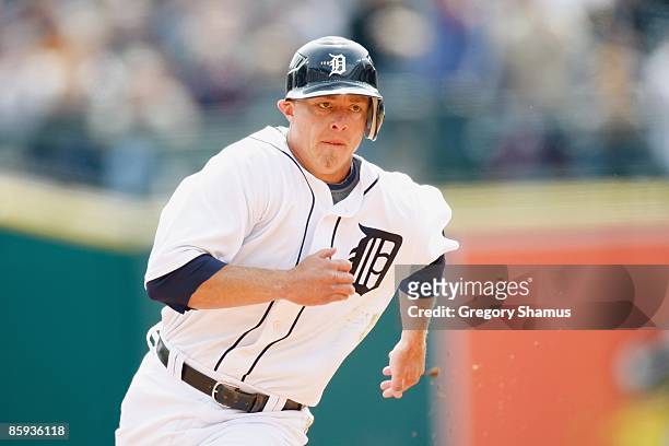 Brandon Inge of the Detroit Tigers runs the base against the Texas Rangers during Opening Day on April 10, 2009 at Comerica Park in Detroit,...