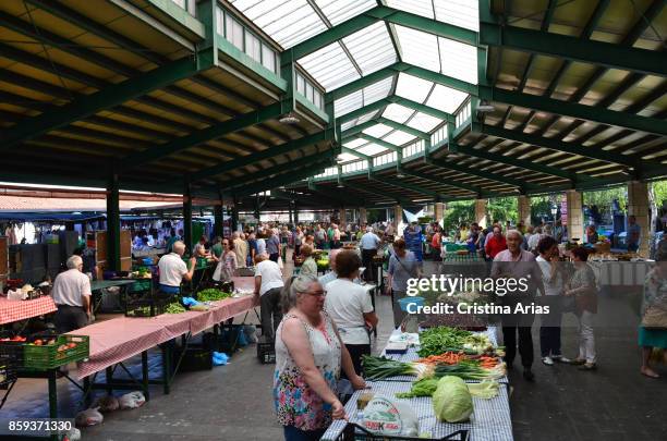 Sale of vegetables in the Monday market of Gernika-Lumo on June 2017, Gernika, Vizcaya, Basque Country, Spain.