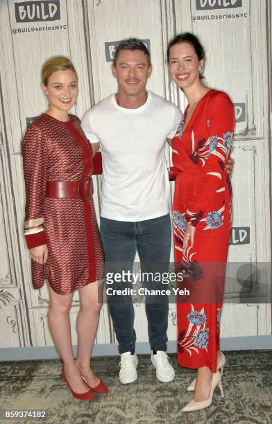 Bella Heathcote, Luke Evans and Rebecca Hall attend Build series to discuss "Professor Marston And The Wonder Women" at Build Studio on October 9,...