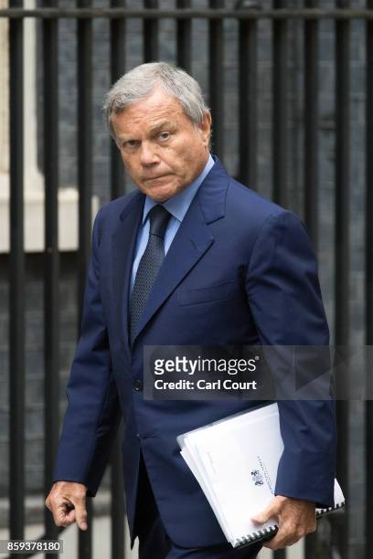 Martin Sorrell, Chief Executive Officer of WPP, arrives in Downing Street to attend a meeting of business leaders hosted by Prime Minister, Theresa...